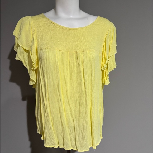 Forgotten Grace Tops - Forgotten Grace Women's 2X Yellow Smocked Stretchy Top w/ Short Ruffled Sleeves